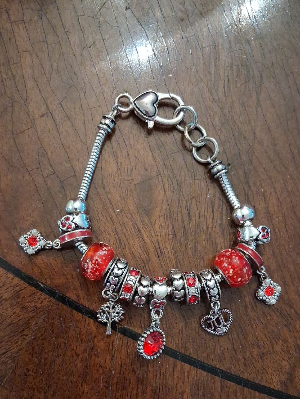 JULY Charm Bracelet with Red Beads and Crystals
